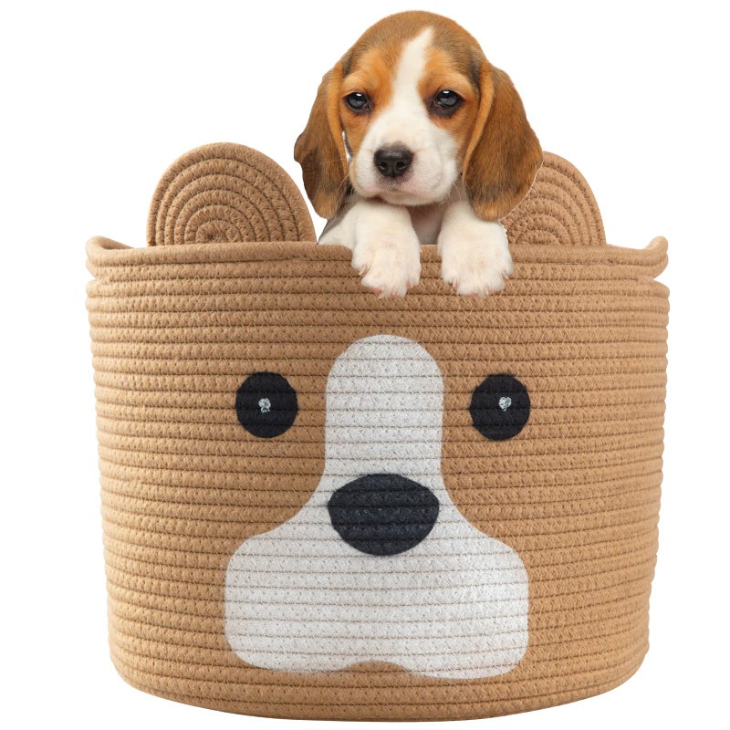 Ushang Pet Baby Gift Baskets with Handle, Dog Toy Hamper, Cotton Rope Dog Toy Storage Baskets for Pet, Animal Basket for Kids, Dog Gifts for Dog Lovers, Khaki - Image 2